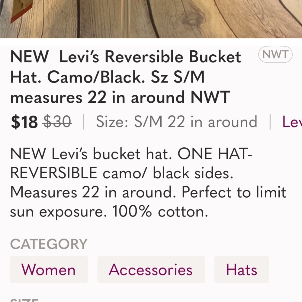 Levi’s Classic reversible bucket hat Gray/Black Measures 22” around. Small/Med - Picture 8 of 9